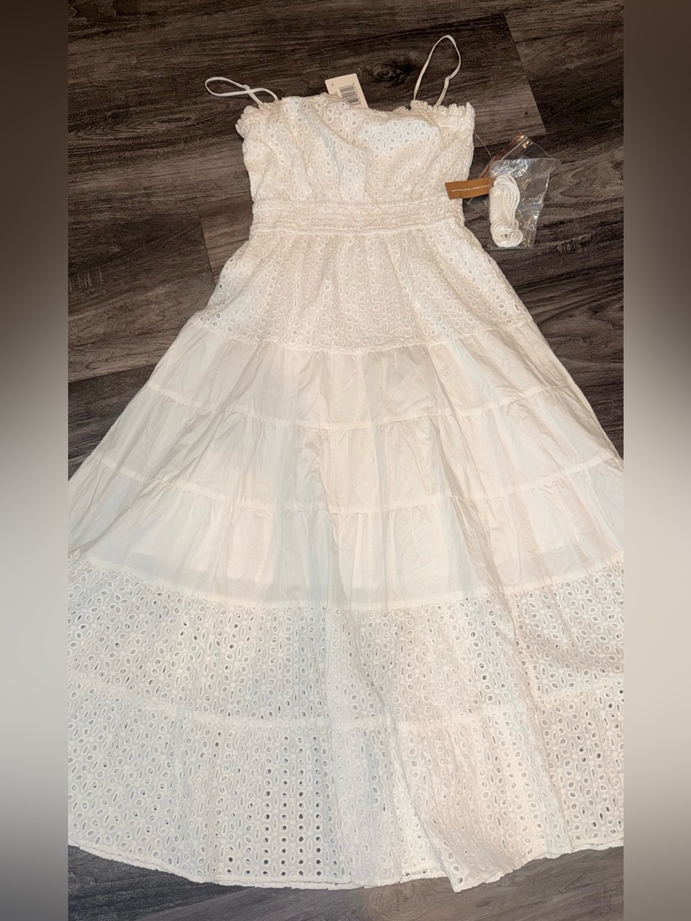 O.P.T One Pretty Time White Eyelet Tiered Spaghetti-Strap Maxi Dress NWT M